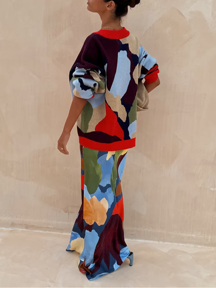 Abstract Geometric Pattern Knitted Jacket