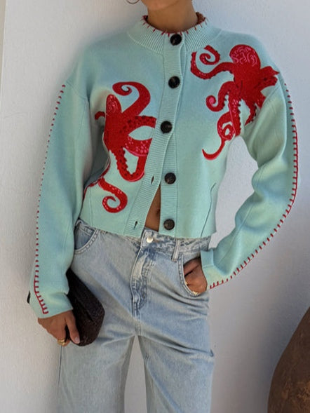 Fun Octopus Pattern Knitted Cardigan